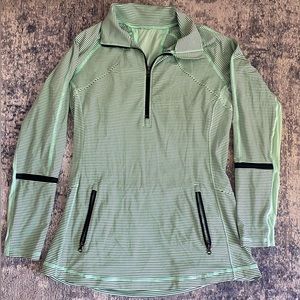 Like NEW! Lululemon Half Zip, Mint and Black Stripes, size 10.